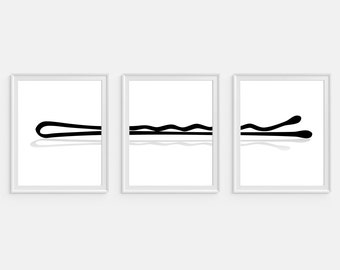 Bobby Pins, Bobby Pins Prints, Hair Art, Fashion Print, Set of 3, Bathroom Wall Art, Glamour Decor, Makeup Print, Fashion Art, Salon Art