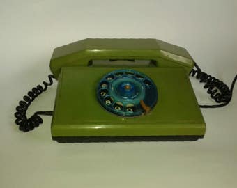 Vintage rotary green telephone, Vintage telephone, Rotary phone, Green retro home decor. USSR antique telephone socialist period