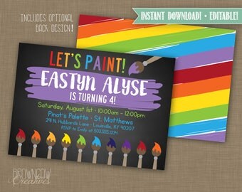 INSTANT DOWNLOAD! Editable Chalkboard Painting/Art Birthday Party Invitation
