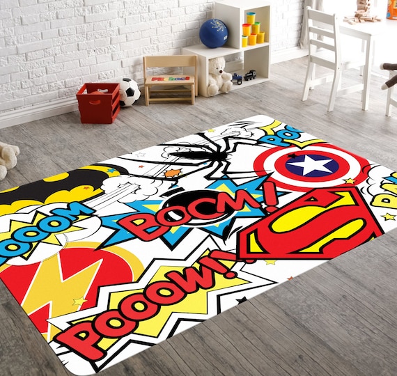 Superhero Rug Playroom Rug Superhero Room  Decor Kids