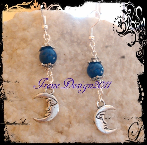 Handmade Silver Hook Earrings with Lapis Lazuli & Moon by IreneDesign2011