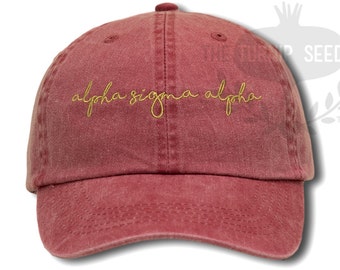 Alpha Sigma Alpha Handwriting Script Sorority Baseball Cap - Custom Color Hat and Embroidery
