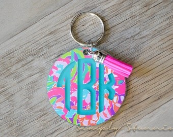Lilly Pulitzer Monogrammed Keychain, Monogram Key chain, Lilly Pulitzer Inspired Keychain, Best friend, Pink
