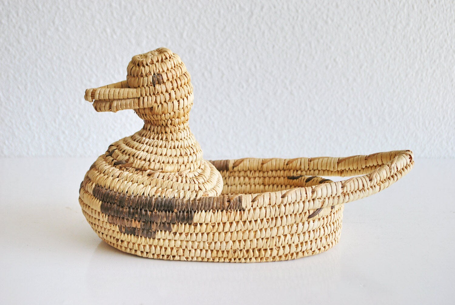 Vintage Papago Native American Yucca DuckShaped Basket Mid