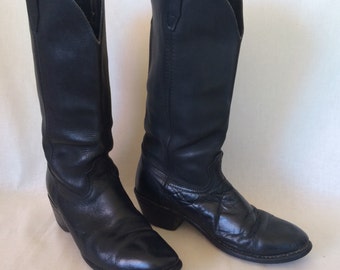 Vintage Black Leather Georgia Cowboy Boots // Work Boot Size 8 Wide Mens
