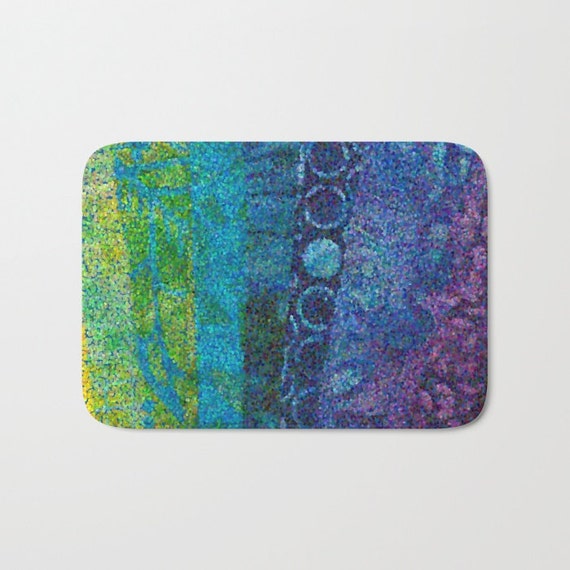 Items similar to Bath Mat Day and Night teal, purple, blue green, colorful mosaic, jewel