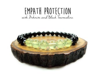 Empath and Aura Protection // Prehnite and Black Tourmaline // Reiki // Energy Bracelet // Best Selling Item // Healing Garden Shop