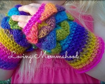 Womens Falling Leaves Wrist Warmers PATTERN ONLY // Fingerless gloves // Rainbow