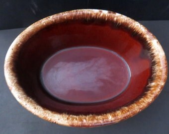 Vintage Hull Pottery Oven Proof Pottery Oval Casserole Baking Dish in Brown Drip Pattern USA