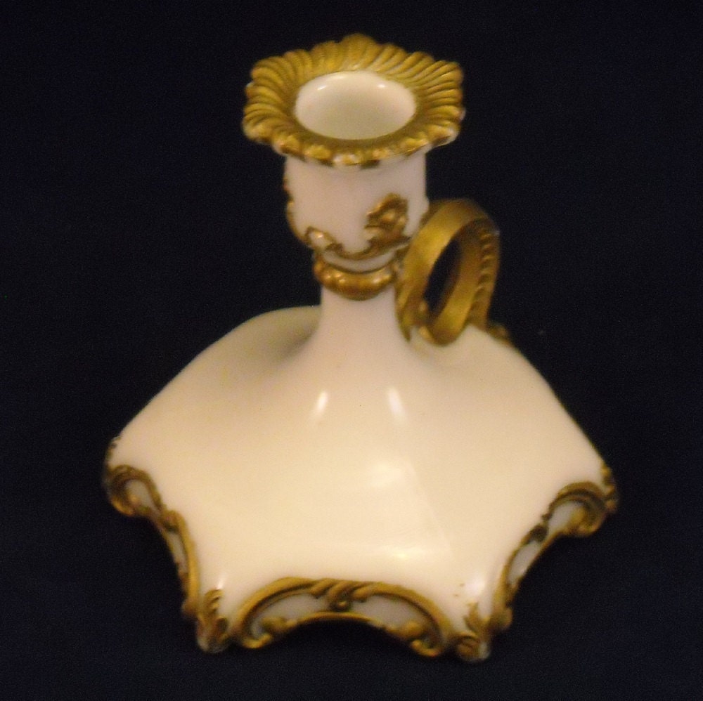 Antique Opal Milk Glass Candle Holder. McKee Cinderella Candlestick