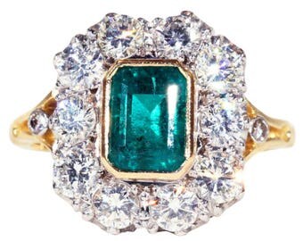 Fantastic 1950s Diamond & Emerald Cocktail Ring in 18k Gold