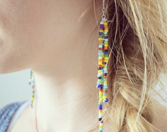 The Spirit Woman long seed bead earrings, multicolor, sterling silver
