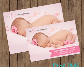 Birth Announcement Card for Newborn Baby Girl - Custom Birth Announcement Card - Baby Announcement Card - Personalised - Thank you Card