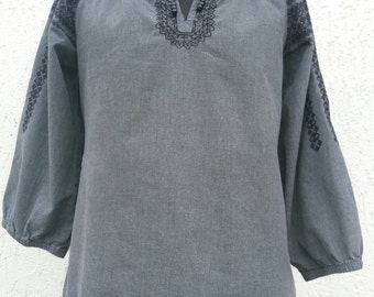Grey Vintage Ethnographic Peasant Blouse Embroidered Blouse Medium/Large Size