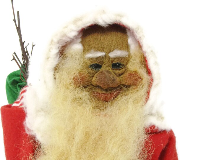 Primitive Antique Old German Santa / Vtg Christmas Dwarf / Santa Clause SHEEP WOOL / Berlin Santa Doll