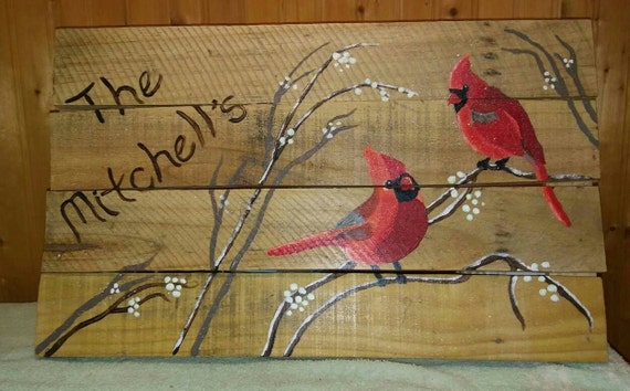 Personalized wood sign Painted wood sign Cardinals Pallet