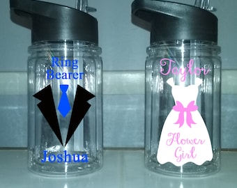 Personalized Flower girl cup, Ring Bearer cup, flower girl water bottle, personalized ringbearer cup, wedding favor, wedding party bottle