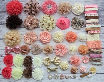 DIY Headband Making Kit,Birthday Party Headband Kit,Hair Bow Kit ,Baby Shower Headband Station Kit,shabby flowers,Diy kit,#H