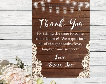 Bridal Shower- Thank You Card - Country Chic Personalized- Mason jar Design ***Digital File*** (Bridal-MasonTHX)