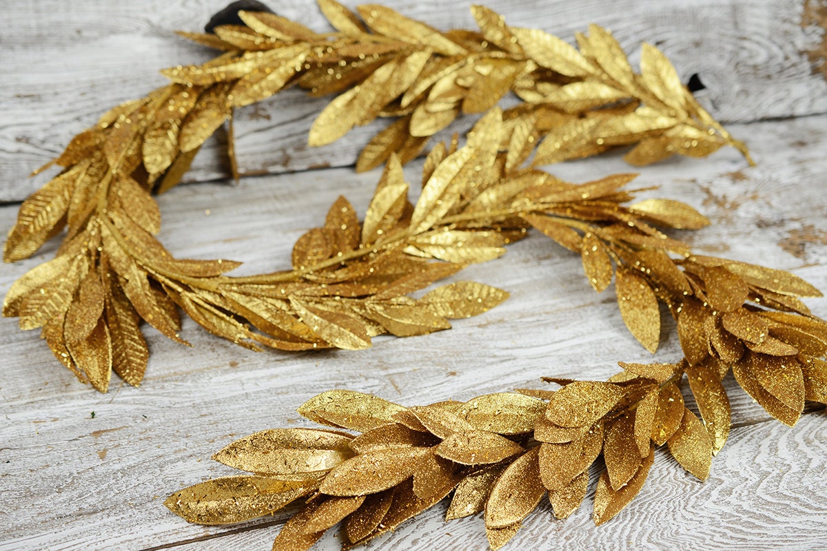 6 Feet GOLD Glitter Artificial Bay LEAF by KitAndCaboodleSupply