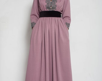 Formal Maxi dress evening mauve dress floor lace dress long sleeve dress long prom dress cocktail dress long flared dress bridesmaid dress