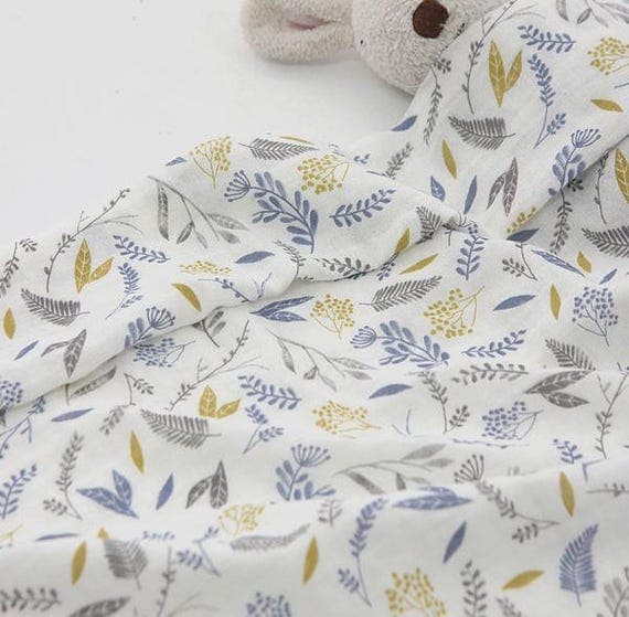 Leaves Pattern Double Cotton Gauze Fabric by Yard 3 Colors Selection