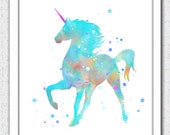 Items similar to Aqua unicorn print, unicorn watercolor print, unicorn ...