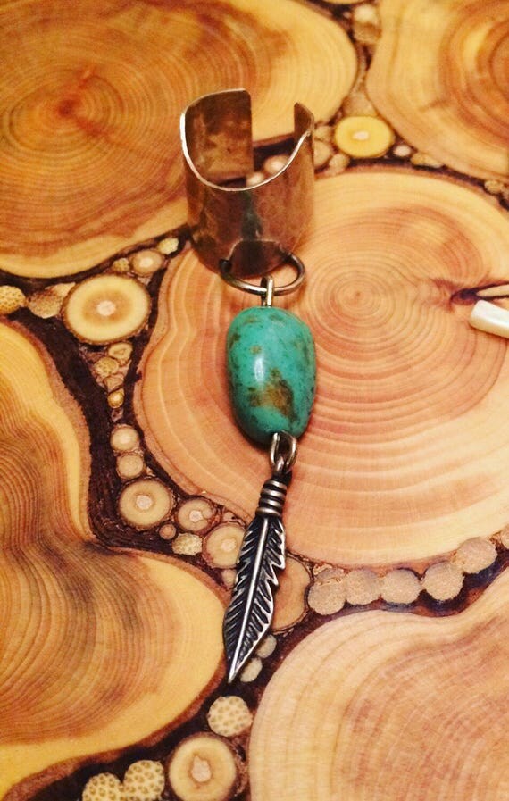 Items similar to Turquoise and sterling silver feather Ear cuff on Etsy