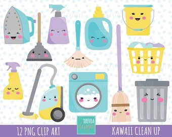80% SALE CLEANING clipart, commercial use, kawaii cleaning clipart, Laundry clipart, clean up graphics, cute, kawaii clipart