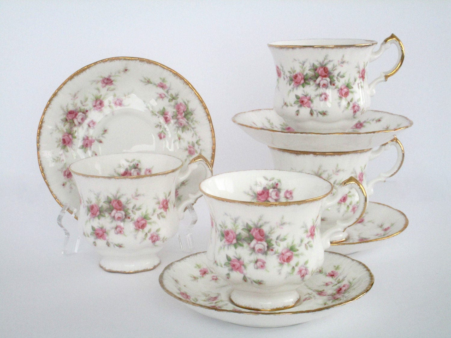 Set of 4 Paragon England Victoriana Rose Fine Bone China Tea
