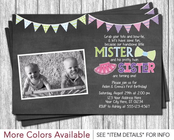 Elegant 22 Twins Birthday Card Invitation