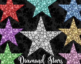 70% OFF Diamond Stars Clipart, princess Rhinestone Sparkle png diamond clip art, wedding and Valentine's PNG star overlays instant download