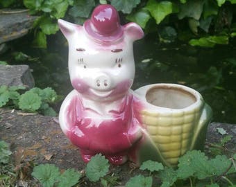 Vintage Pig Planter, Porky Pig, Shawnee, Shawnee Pig Planter, Farmer Pig, Kitsch, Kitschy, Vintage Planter