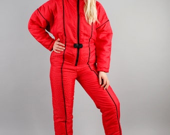 90' 80s Retro Ski Suit Salmon Red Snowsuit Ski Suit All in One Suit Hipster Snow Suit Outdoor Wear Snow Gear Jumpsuit Snowboard Size Medium