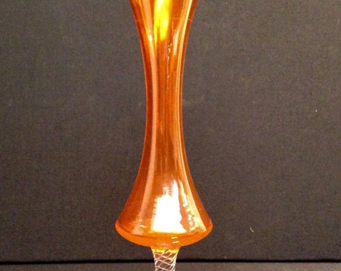 Storewide 25% Off SALE Vintage Slender Champagne Style Amber Glass Bud Vase Featuring Elegant Hourglass Design And Footed Pedestal Base With