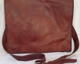 16" New Genuine Brown Leather Messenger Bag