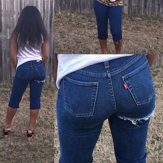 All Sizes Levis slim fit blue jeans high waist ass rip capri