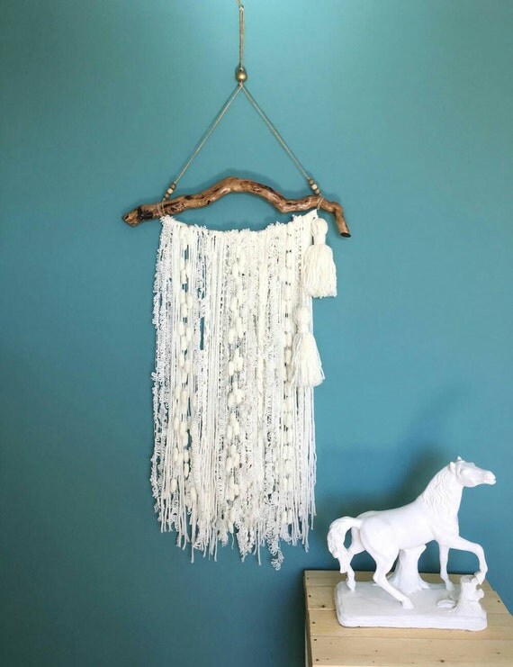 Cream wall tapestry garland Bohemian Decor Wall by handmadebyfofo