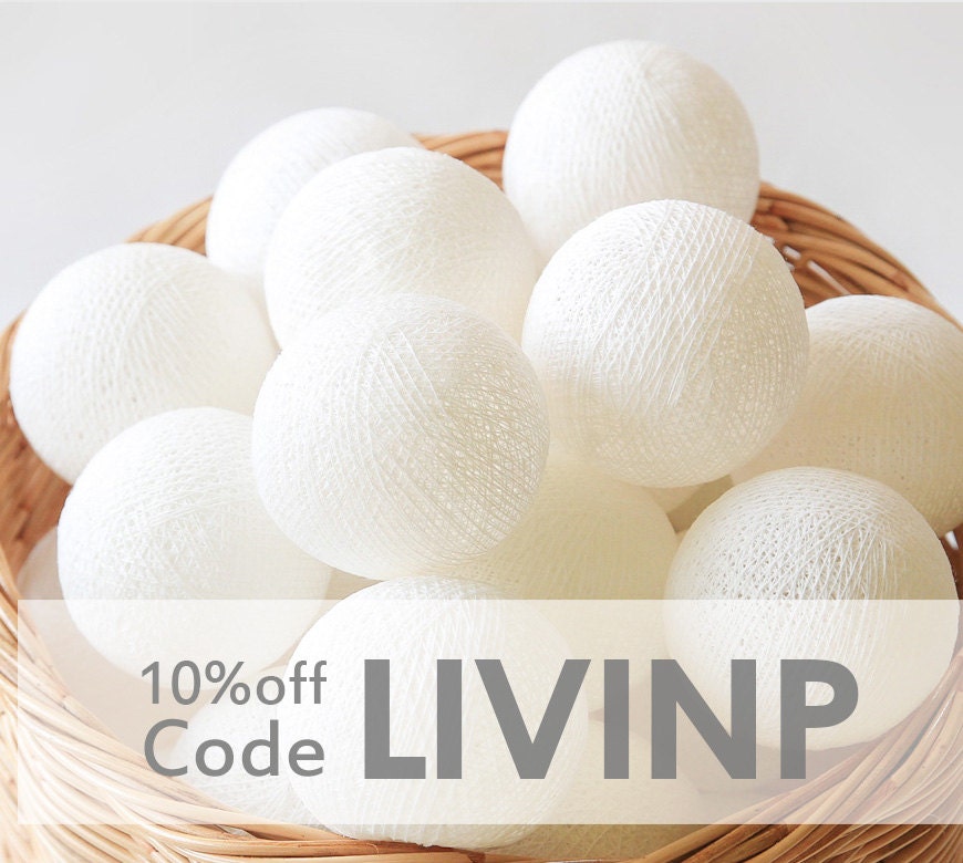 35 White Cotton Ball String Lights for Bedroom Baby room