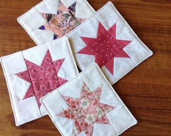Patchwork coasters, reversible coasters, mug rug, retreat gift, handmade coaster, fabric coaster, PINKS