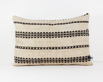 Kilim pillow cover with Black stripes - Kilim floor pillow - Bohemian pillow - Vintage kilim rug pillow - 22x16 inches - Boho throw pillow
