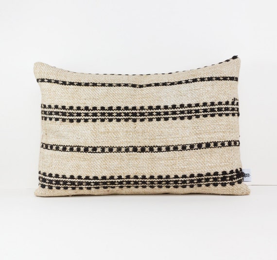Kilim pillow cover with Black stripes Kilim floor cushion