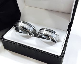 mens tungsten wedding band meteorite inlay ring his engagement ring his and hers - Tungsten Wedding Rings mens tungsten wedding band meteorite inlay ring his engagement ring his and hers - Tungsten Wedding Rings