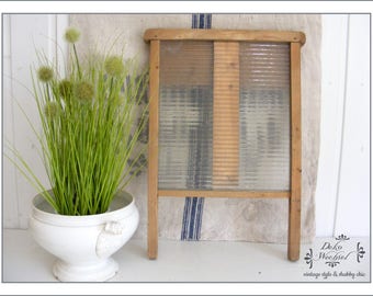 antique washboard - wood with glass handle insert