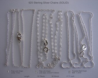 925 Sterling Silver Necklace Fine Link, Flat Link, Faceted Ball Chains with 5mm Spring Ring clasp, Length 16, 17, 18 inch. WHOLESALE PRICE