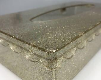 vintage lucite and gold glitter tissue box holder