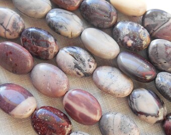 14 x 10mm Porcelain Jasper oval beads, 15+ inch strand ( 28 beads) C05801
