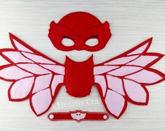 Owl Wings - Felt Wings - Red PJ Mask Wings & Bracelet Set - Owlette Party - Owlette Wings - Owlette Costume - PJ Masks Party - Halloween
