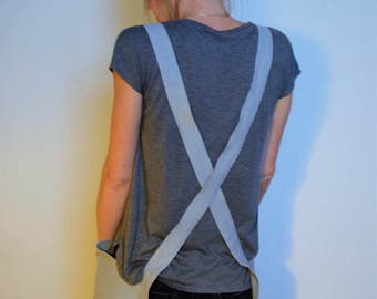 Linen Apron; Cross Back Japanese Apron in Grey
