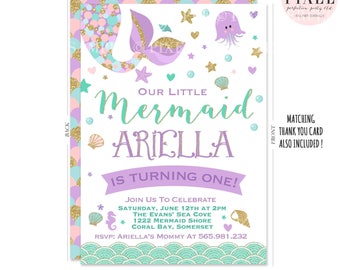 Mermaid Invitation Mermaid Birthday Invitation Teal Purple Gold Sparkle Mermaid Invitation Under The Sea Invitation Mermaid Birthday Party